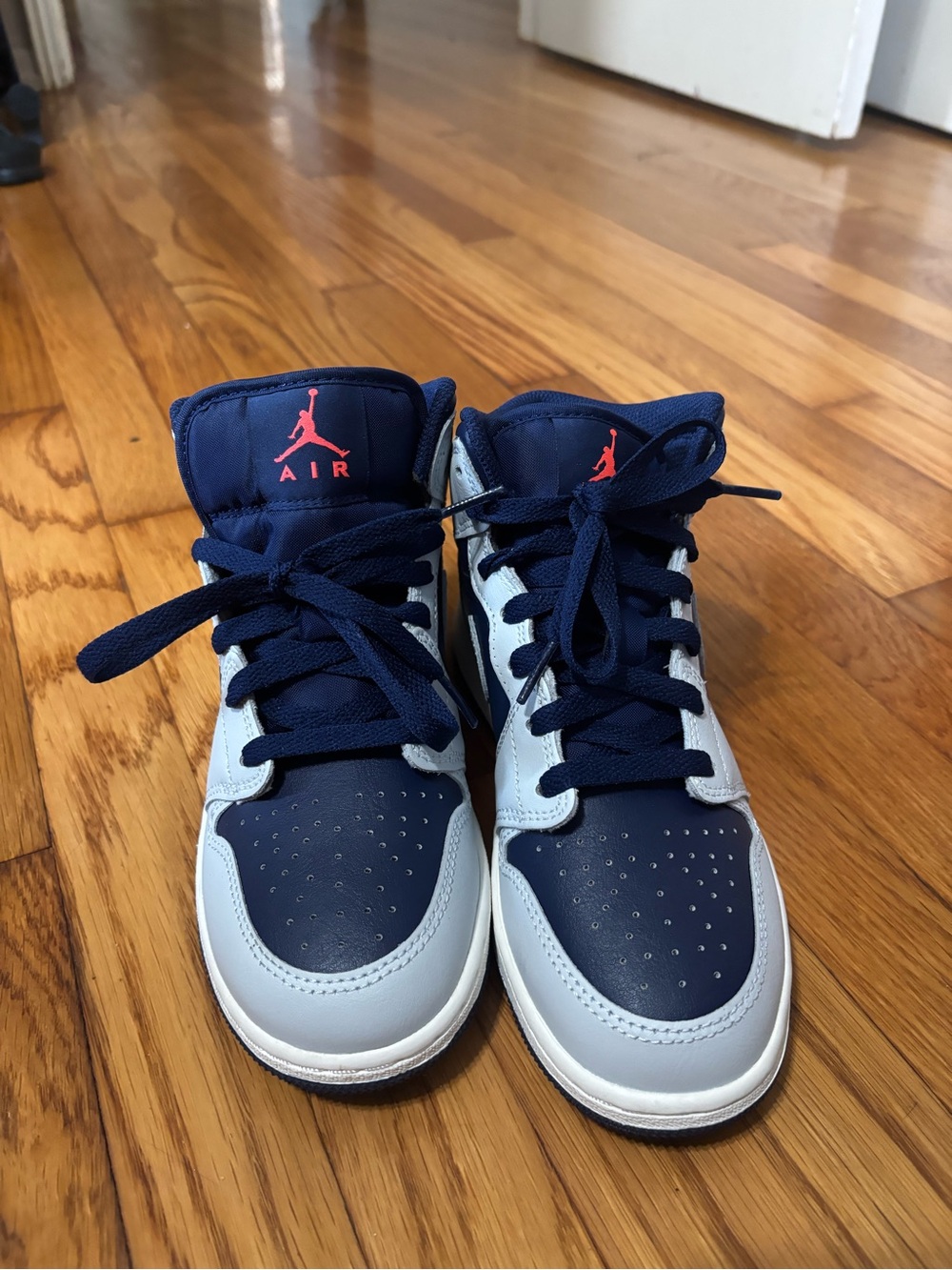 Jordan Kids High-Top Sneakers in Navy and Light Blue with Red Accent